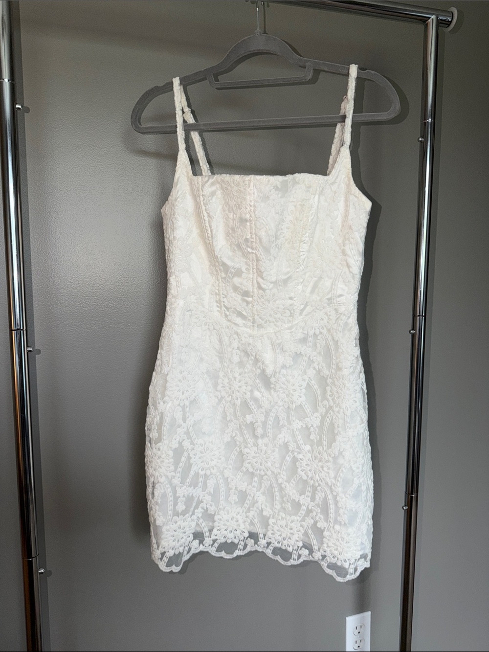 Lulu's White Lace Spaghetti Strap Mini Dress